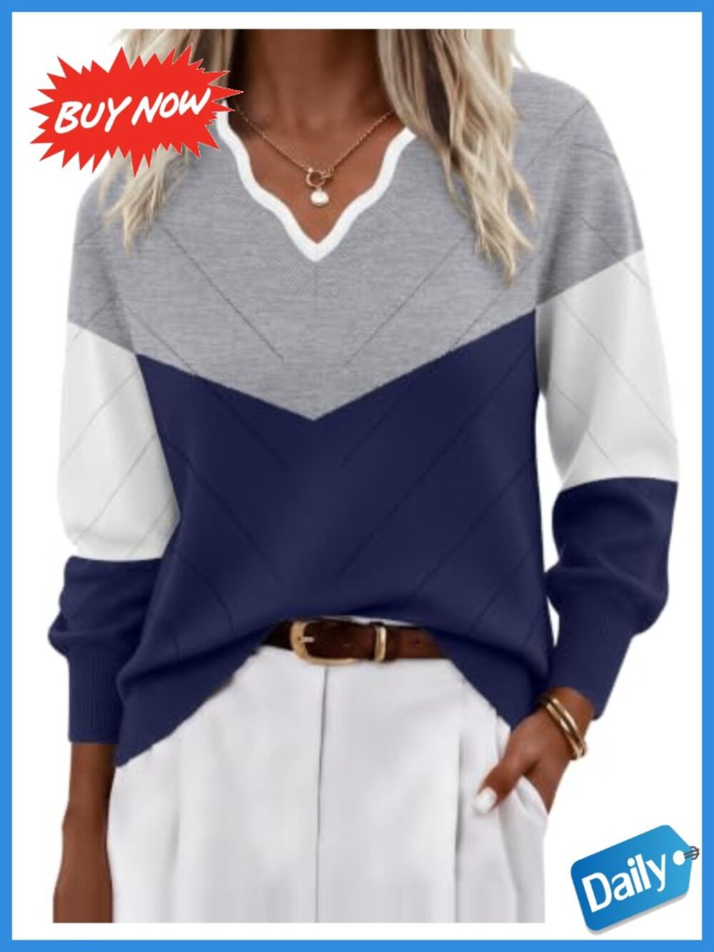 Ekouaer Womens V Neck Knit Sweater Lightweight Long Sleeve Pullover